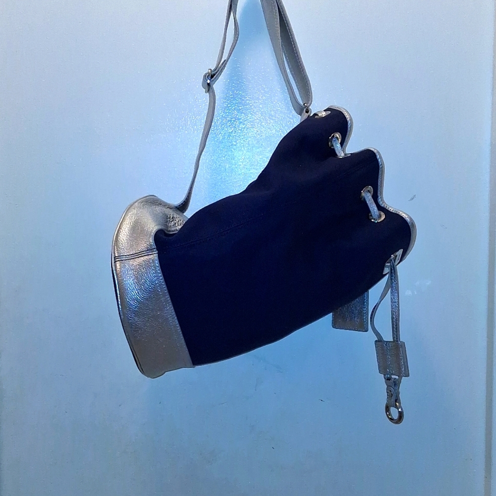 Ralph Laurenl Canvas Navy With Silver Tone Hardware Bucket Bag